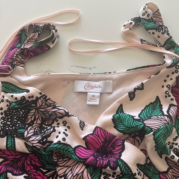 Candie's | Y2K: Multicolored Pink Flirty Floral Strap Wrap Romper Dress, Size M - Picture 11 of 14